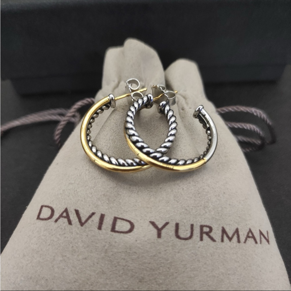 David Yurman Two-Tone Rope Hoop Earrings - Gold & Silver